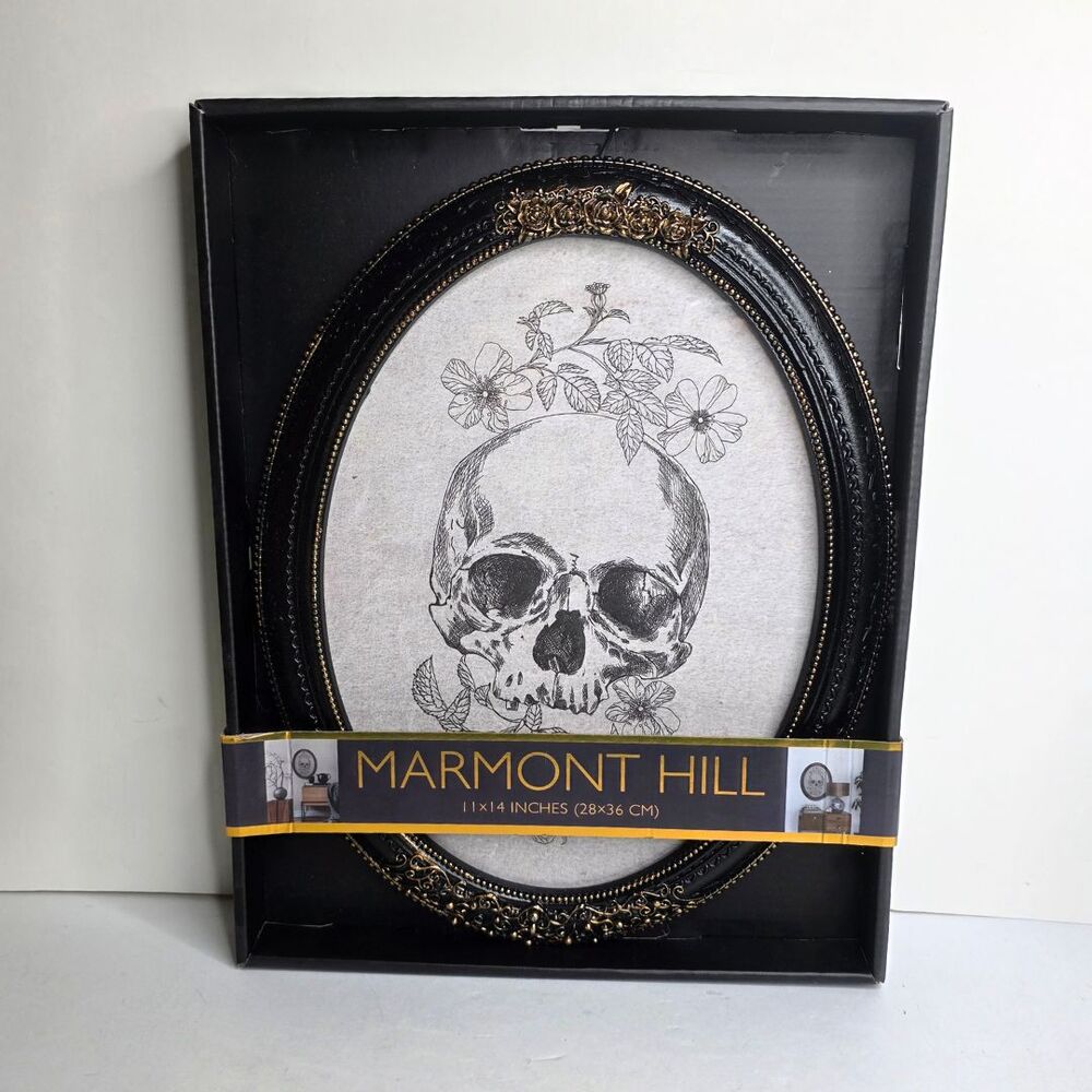 Halloween Marmont Hill Skull With Flowers Oval Framed Wall Art Decor - NEW